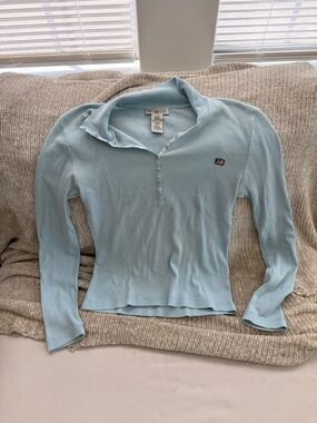 Vintage Polo Ralph Lauren Light Blue Ribbed Long Sleeve Top